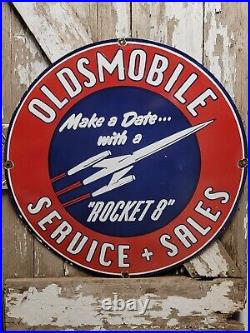 Oldsmobile Vintage Porcelain Sign 30 Large Sales Service Rocket 8 Car Gas & Oil