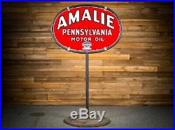 Original 1920's AMALIE MOTOR OIL Lollipop Porcelain Gas Oil Sign