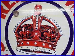 Original 1930's Red Crown Gasoline Double Side Porcelain 28 Sign