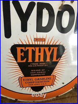 Original 1930s Porcelain 30 Tydol Ethyl Gas Oil Original Sign