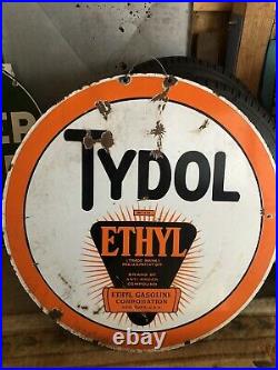 Original 1930s Porcelain 30 Tydol Ethyl Gas Oil Original Sign