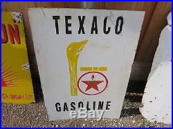 Original 1930s Vintage Sign Texaco Motor Oil Double Sided Porcelain 19x27