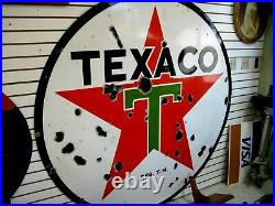 Original 1937 Texaco Double Sided Porcelain Advertising Sign 6 FT. Diameter