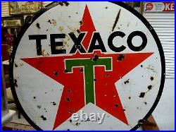 Original 1937 Texaco Double Sided Porcelain Advertising Sign 6 FT. Diameter