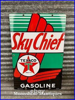 Original 1940s TEXACO SKY CHIEF Porcelain Gas Pump Plate Sign Gas & Oil