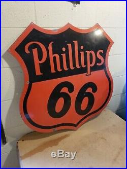 Original 1955 30 Inch Phillips 66 Advertising SignDouble Sided PorcelainSPS 55
