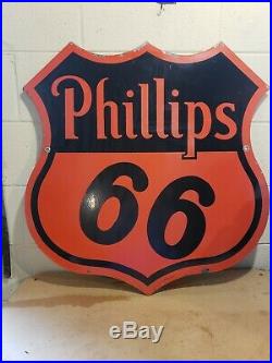 Original 1955 30 Inch Phillips 66 Advertising SignDouble Sided PorcelainSPS 55