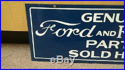 Original 1960'S GENUINE FORD & FORDSON PARTS SOLD HERE porcelain dealership sign