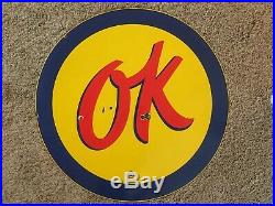 Original 36 Porcelain Chevrolet Used Cars OK Sign Gas Oil Sign Automotive Neon