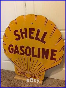 Original 42 1929 Double Sided Porcelain Shell Gasoline Sign Motor Oil Can