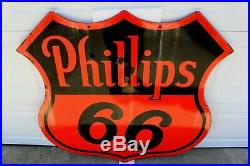 Original 48 Phillips 66 Two Sided Die-Cut Porcelain Sign Gas Oil Advertising