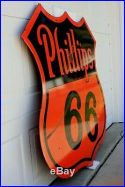 Original 48 Phillips 66 Two Sided Die-Cut Porcelain Sign Gas Oil Advertising