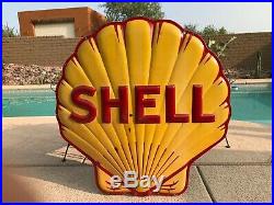 Original Antique 1938 Shell Emboss Porcelain Gas & Oil Advertising Sign 48