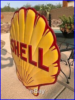 Original Antique 1938 Shell Emboss Porcelain Gas & Oil Advertising Sign 48