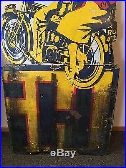 Original Antique Raleigh Motorcycle Porcelain Sign Gas Oil Service Station