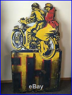 Original Antique Raleigh Motorcycle Porcelain Sign Gas Oil Service Station
