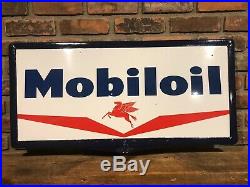Original Double Sided Porcelain Mobiloil Gas Oil Pump Curb Station Sign