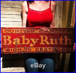 Original Early 28x10 Baby Ruth Non Porcelain Sign Cleared Babe Ruth Candy Tin