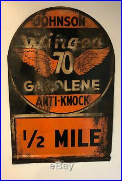 Original Early Johnson Gasolene Mile Marker Sign Tin Sign Not Porcelain