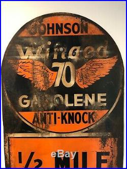 Original Early Johnson Gasolene Mile Marker Sign Tin Sign Not Porcelain