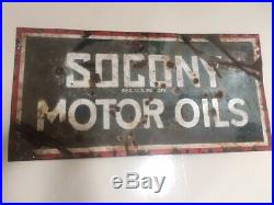 Original Early Socony Motor Oil Porcelain Steel Sign 18x36 Gasoline & Oil Statio