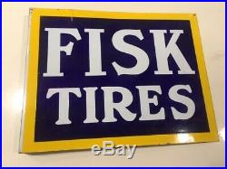 Original Fisk Tires Porcelain Steel Flange Sign 26x20 Gas & Oil Station