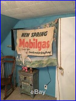 Original Mobil Mobiloil Mobilgas Banner Not Porcelain Sign Gas Oil Collectable