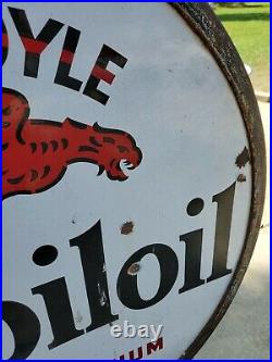 Original Mobiloil Gargoyle Porcelain Steel lollipop Sign Gasoline & Oil 54x30x23