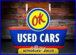 Original OK Chevrolet Used Cars Porcelain Dealership Sign 1950's A++ WOW NOS