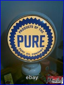 Original PURE GASOLINE Gas Pump Globe with Porcelain Body TAC Authenticated