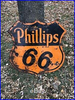 Original Phillips 66 30 Dbl Sided I Porcelain Sign Dated
