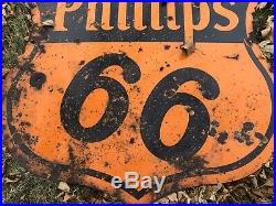 Original Phillips 66 30 Dbl Sided I Porcelain Sign Dated