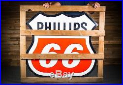 Original Phillips 66 Porcelain Gas Oil Sign- NOS in Original Crate