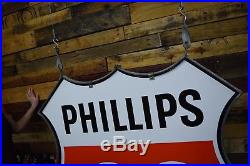 Original Phillips 66 Porcelain Sign 48 NOS with Frame Gas Oil Station Advert
