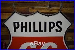 Original Phillips 66 Porcelain Sign 48 NOS with Frame Gas Oil Station Advert