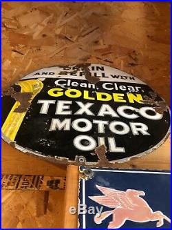 Original Porcelain Texaco 15 Circular Sign Gas Oil Collectable Man Cave