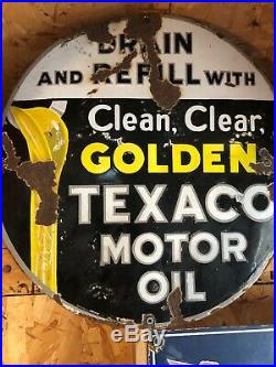 Original Porcelain Texaco 15 Circular Sign Gas Oil Collectable Man Cave