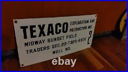 Original Porcelain Texaco Midway Sunset Oil Lease Gas Sign with Block Lettering