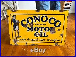 Original Rare 1920s Porcelain Conoco Minuteman DS Advertising Sign Gas Oil! Wow