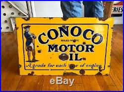 Original Rare 1920s Porcelain Conoco Minuteman DS Advertising Sign Gas Oil! Wow
