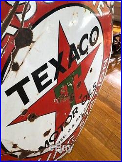 Original Rare 1920s Porcelain Texaco Filling Station 42 Inch Advertising Sign