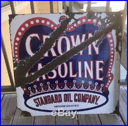 Original Red crown gasoline porcelain Flange sign Standard Oil Co vintage