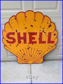 Original Shell 48 Porcelain Double Sided Gas Oil Advertising Sign