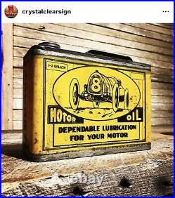 Original Teens 1920s 1/2 Gallon Motor Oil Can Service Station Race Car Sign
