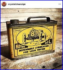 Original Teens 1920s 1/2 Gallon Motor Oil Can Service Station Race Car Sign