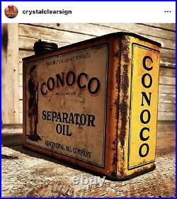 Original Teens 1920s Conoco 1/2 Gallon Oil Can Service Station Advertising Sign