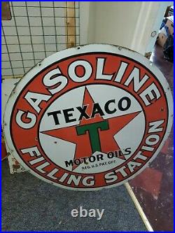 Original Texaco Filling Station Porcelain Gasolene Dealership Sign
