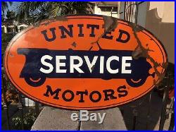 Original United Motor Service Porcelain Double Sided 48 Sign