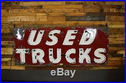 Original Used TRUCKS Porcelain Neon Dealership Sign 1940's Gas Station Garage