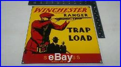 Original WINCHESTER RANGER TRAP LOAD SHELLS porcelain DEALER sign gun ammo